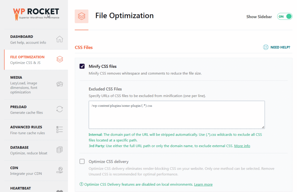 WP Rocket CSS and JavaScript minifiction